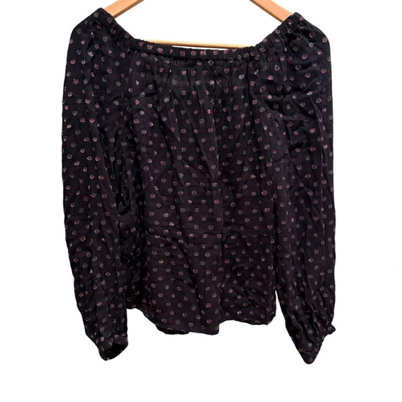 Ann Taylor LOFT Womens Black Polka Dot Off Shoulder Long Sleeve Blouse XS Boho - Picture 4 of 8